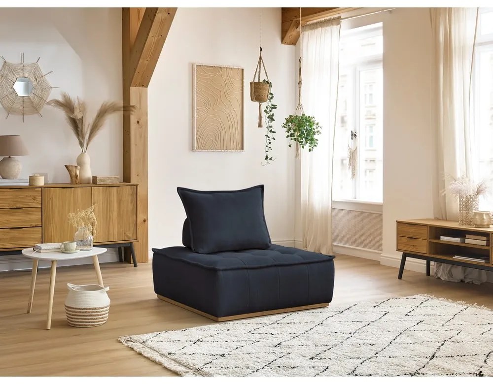 Ciemnoniebieski fotel z tkaniny szenilowej Elisa – Bobochic Paris