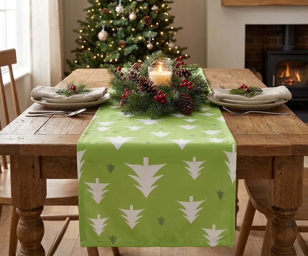 Bieżnik na stół SCANDI TREES 40x140 cm, zielony