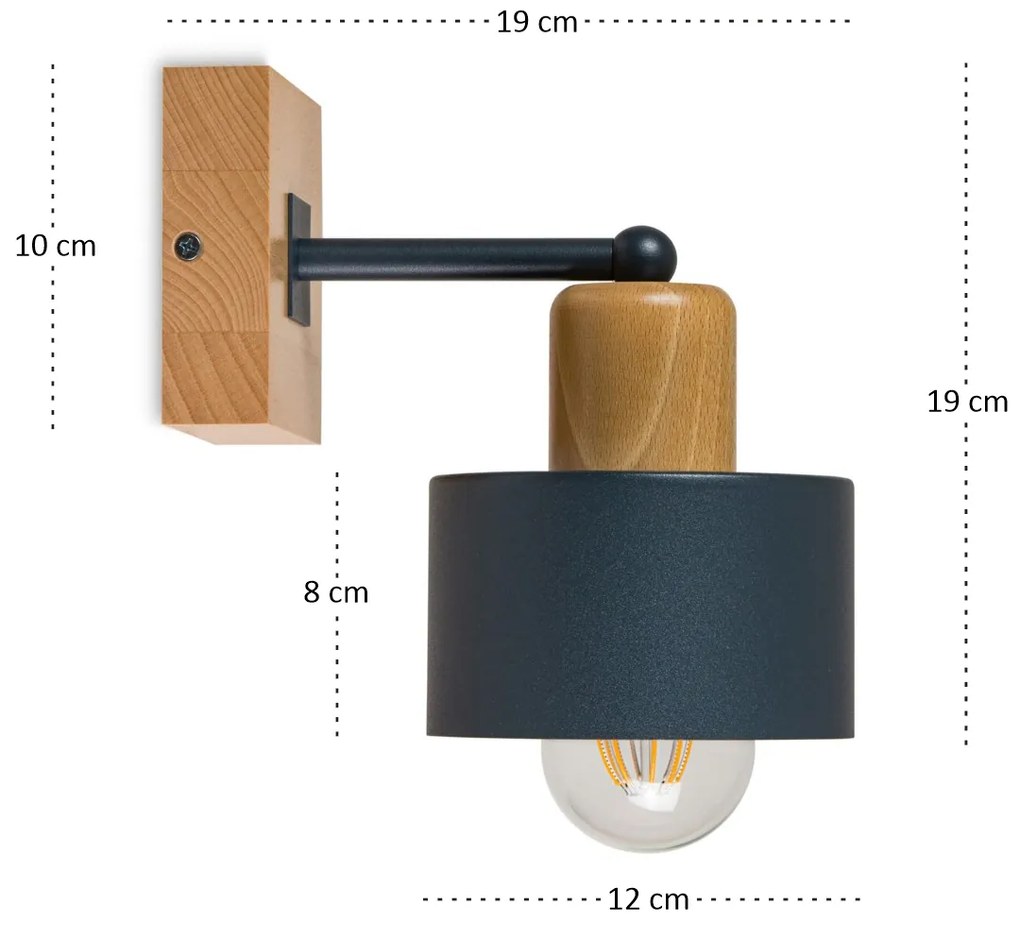 Antracytowy kinkiet LED WD-AN10x10BU jednopunktowy z litego drewna