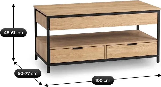 Ławostół Rozkładany LUCA 100 cm Dąb/Czarny Loft - Stół i Ława do Salonu