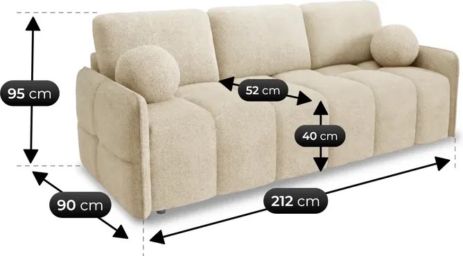 Sofa PURE Rozkładana Dwuosobowa Beżowa Boucle Japandi