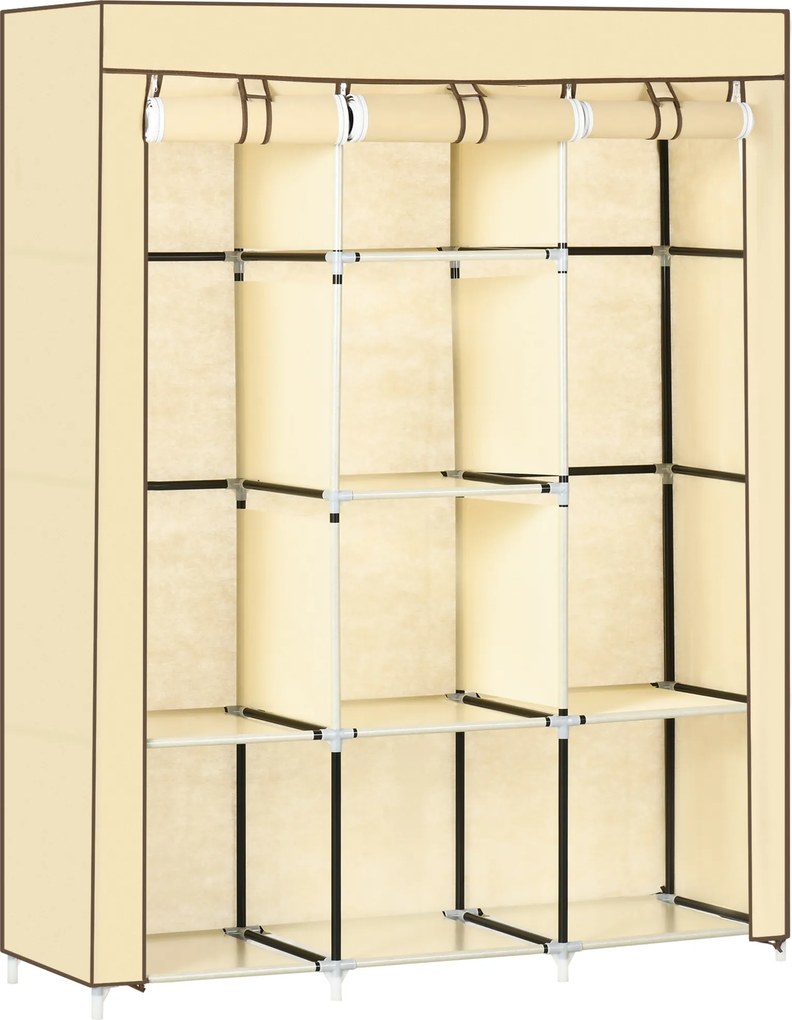 HOMCOM Szafa ubraniowa z tkaniny Beżowa Przestronna z półkami i drążkiem 125x43x1625cm | Aosom PL