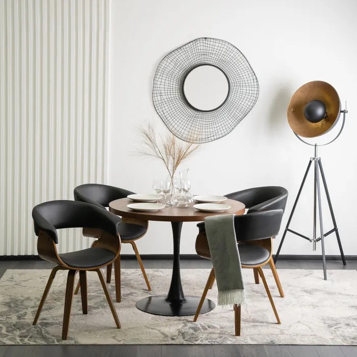 Krzesło Tapicerowane z Drewna Giętego Do Jadalni OHIO Czarne Ekoskóra Nowoczesne Loft