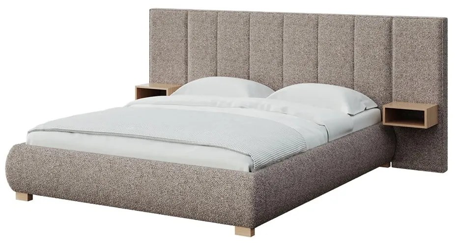 Jasnobrązowe tapicerowane łóżko dwuosobowe ze stelażem 140x200 cm Fioro – MESONICA