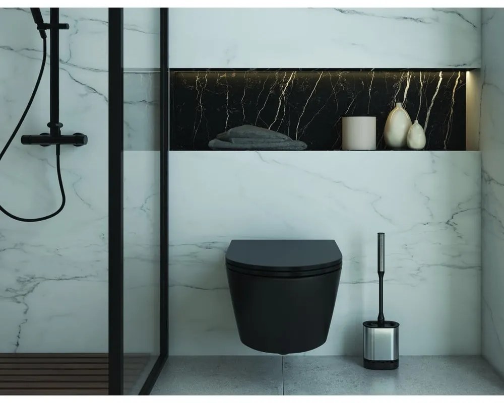 Ciemnoszara szczotka do WC ze stali nierdzewnej Cleany – Metaltex