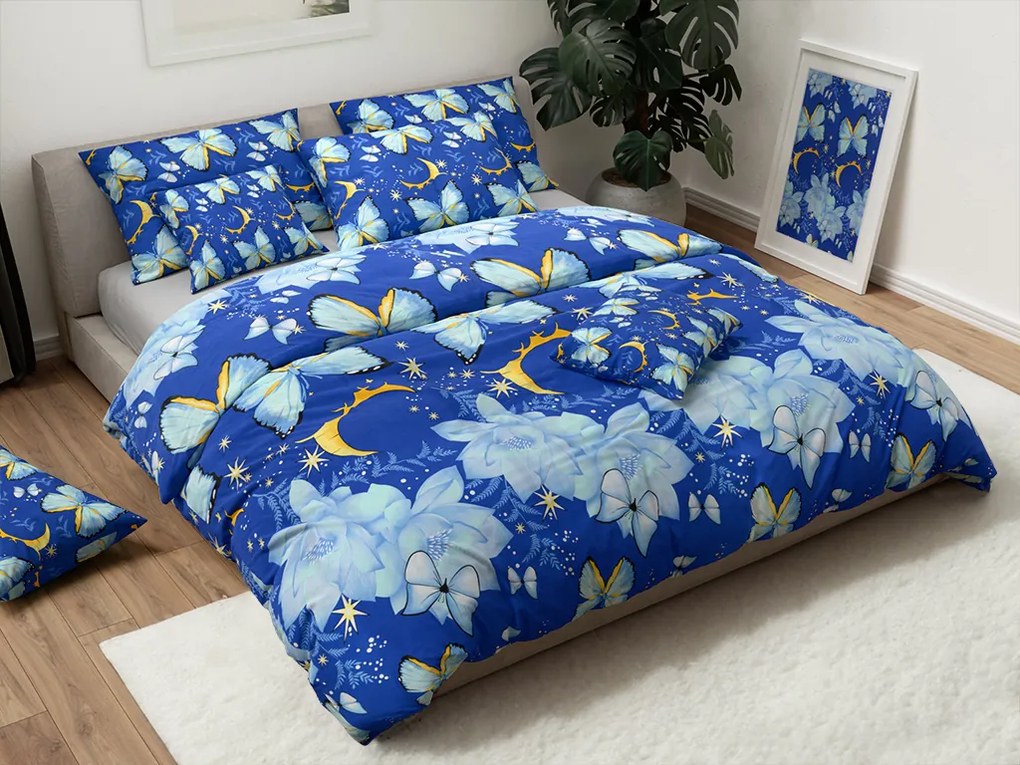 PrzytulneMieszkanie.pl PrzytulneMieszkanie.pl Bawełniana pościel BLUE BUTTERFLY ciemnoniebieska Rozmiar pościeli: 70 x 90 cm | 140 x 200 cm