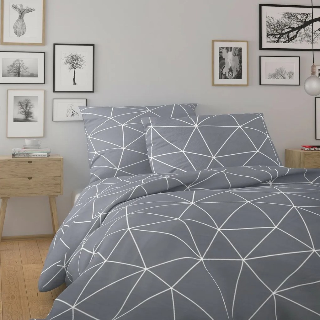 Kvalitex Bawełniana pościel Nordic Grid szara, 220x 200 cm, 2x 70 x 90 cm, 220 x 200 cm, 2 szt. 70 x 90 cm
