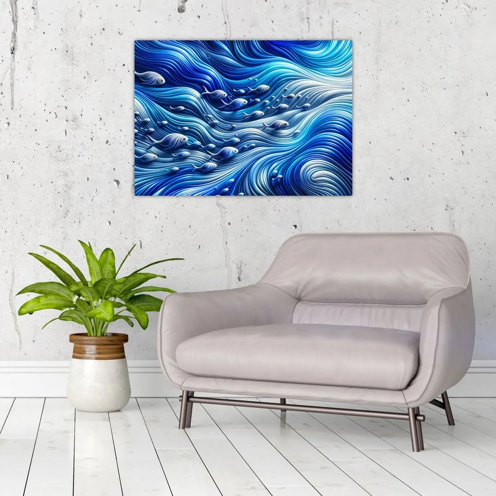 Obraz – Ryby w falach (70x50 cm)