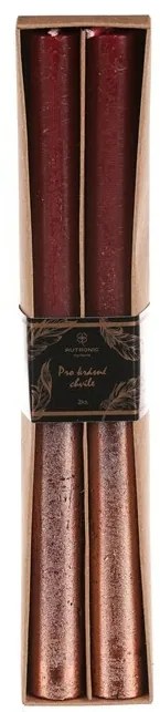 Zestaw świec stożkowych, czerwone/miedziane, 2szt., parafinowe, 25 cm