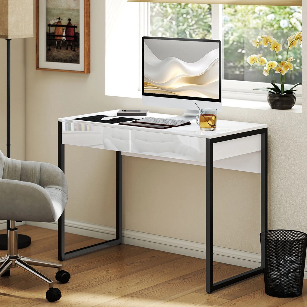 HOMCOM Biurko 100 x 50 cm, stół komputerowy, biurko z 2 szufladami, do małych pomieszczeń, Czarny | Aosom PL