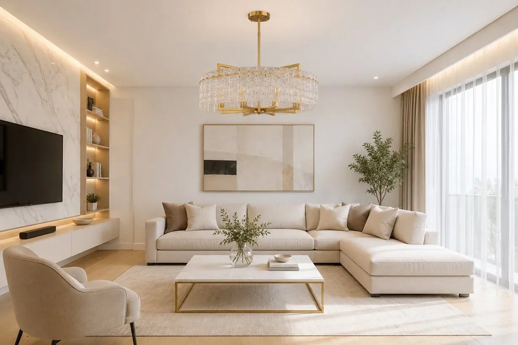Florida 80 żyrandol kryształowy glamour złoty do dużego salonu 80 cm