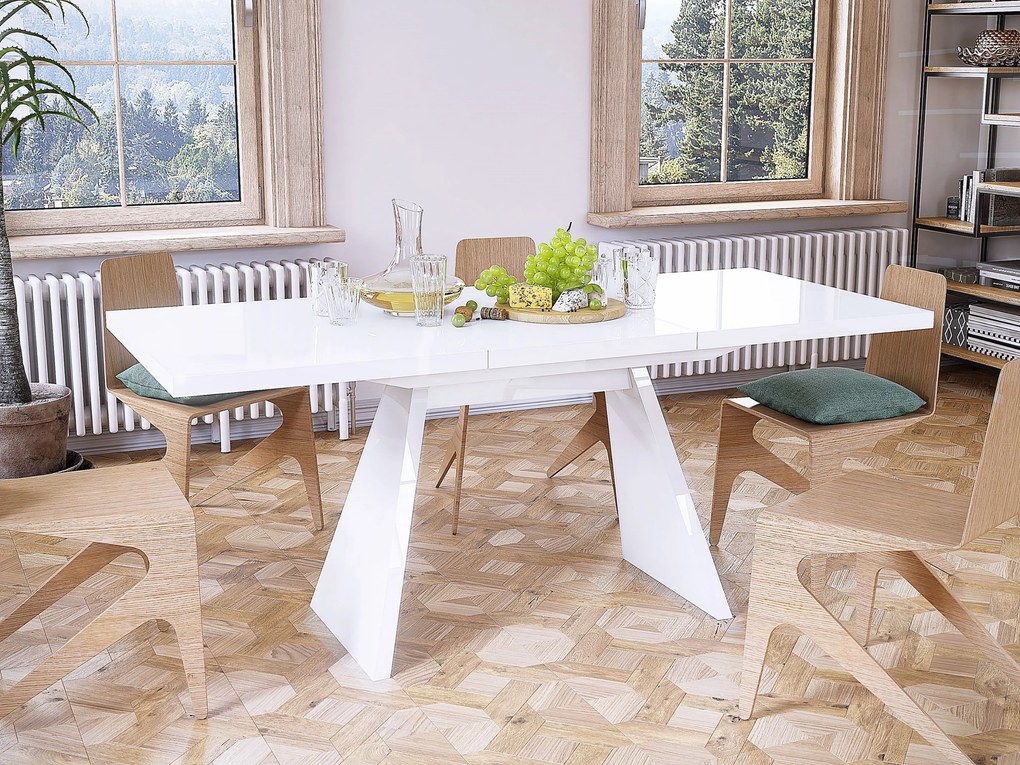 Rozkładany stół w wysokim połysku Alan biały