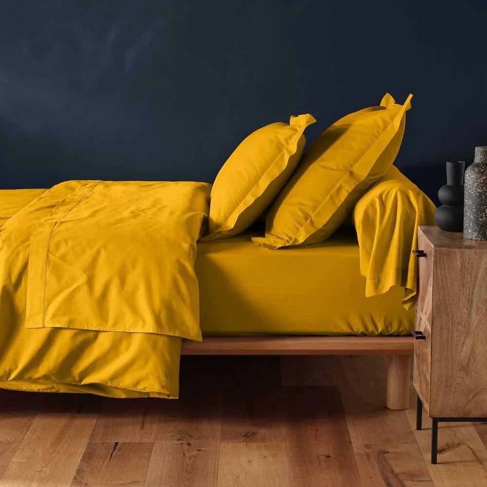 Żółte bawełniane prześcieradło z gumką 160x200 cm Lina – douceur d'intérieur