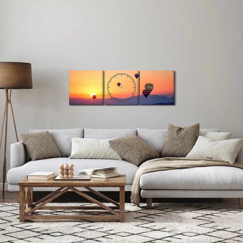 Obraz balonów na ogrzane powietrze (z zegarem) (90x30 cm)