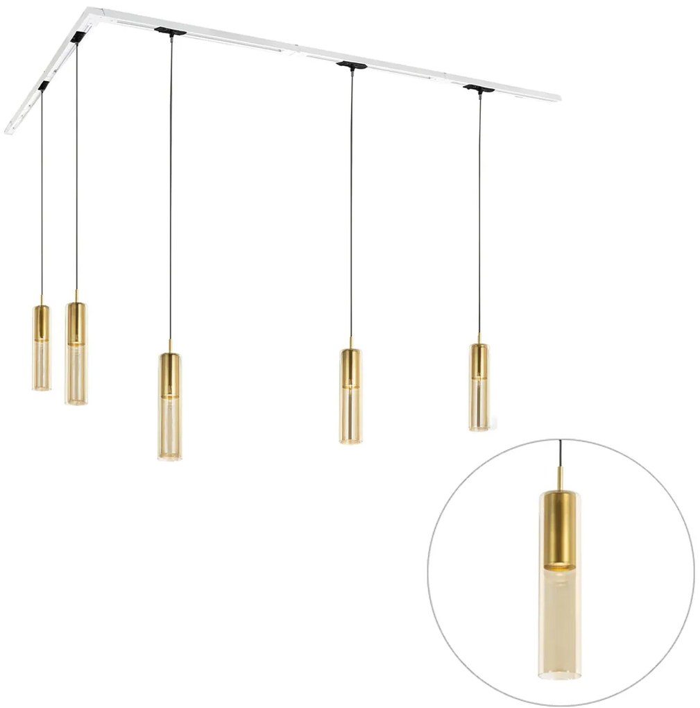 Nowoczesny system oświetlenia szynowego z 5 złotymi lampami wiszącymi jednofazowymi - Iconic Lloyd