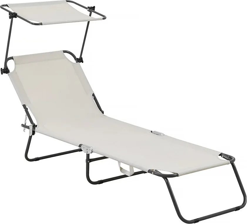 Składany leżak "Lazy" z osłoną przeciwsłoneczną - Beżowy