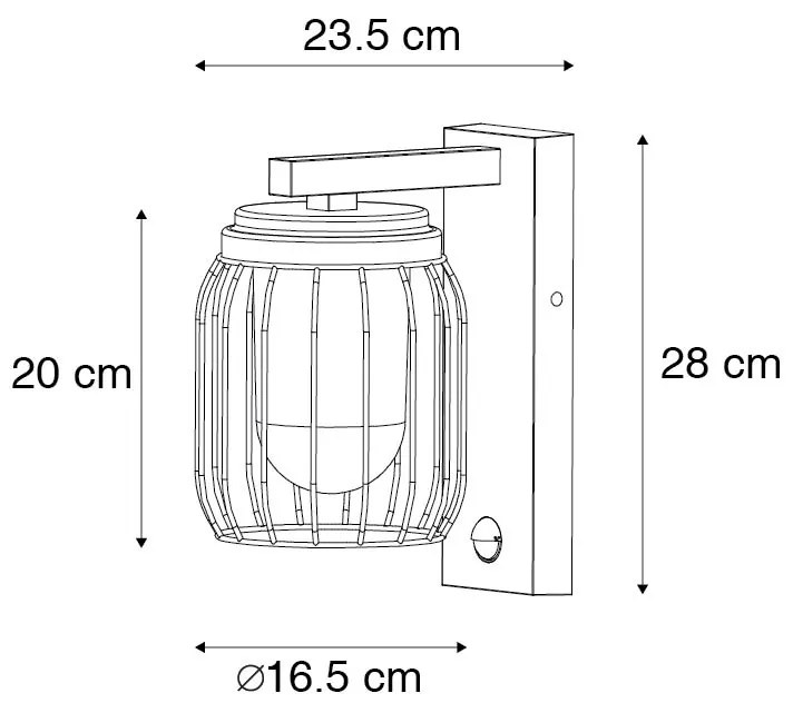 Zewnetrzna Nowoczesna lampa ścienna zewnętrzna czarna IP44 z czujnikiem ruchu - Luc Nowoczesny Oswietlenie zewnetrzne