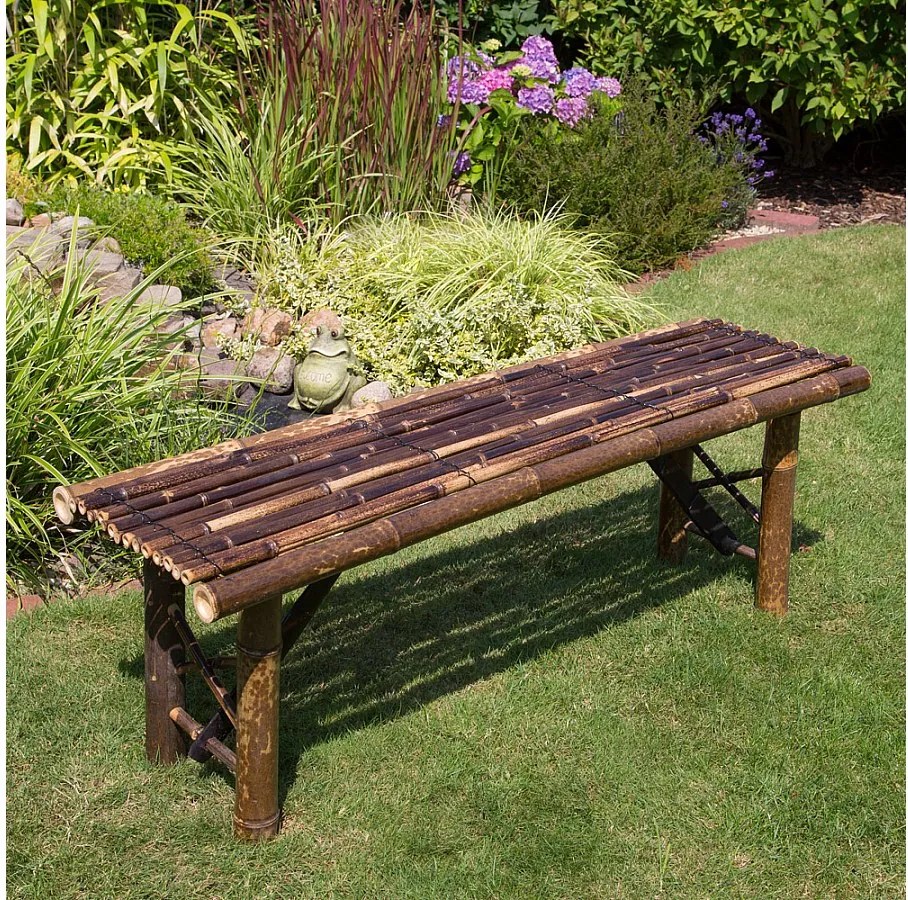 Ławka ogrodowa 44x120x36 cm, brązowa, bambusowa, siedzisko, na zewnątrz, taras, natura