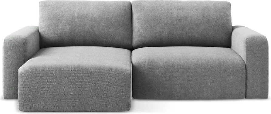 Szary rozkładany narożnik ze schowkiem z tkaniny szenilowej (lewostronny/z szezlongiem) Kona – Makamii