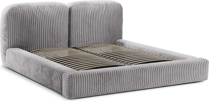 Jasnoszare tapicerowane łóżko dwuosobowe ze schowkiem ze stelażem 180x200 cm Martina – Micadoni