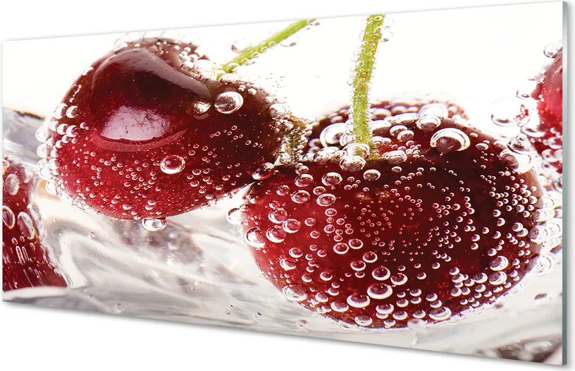 Panel szklany do Kuchni Czereśnie w Kroplach Wody