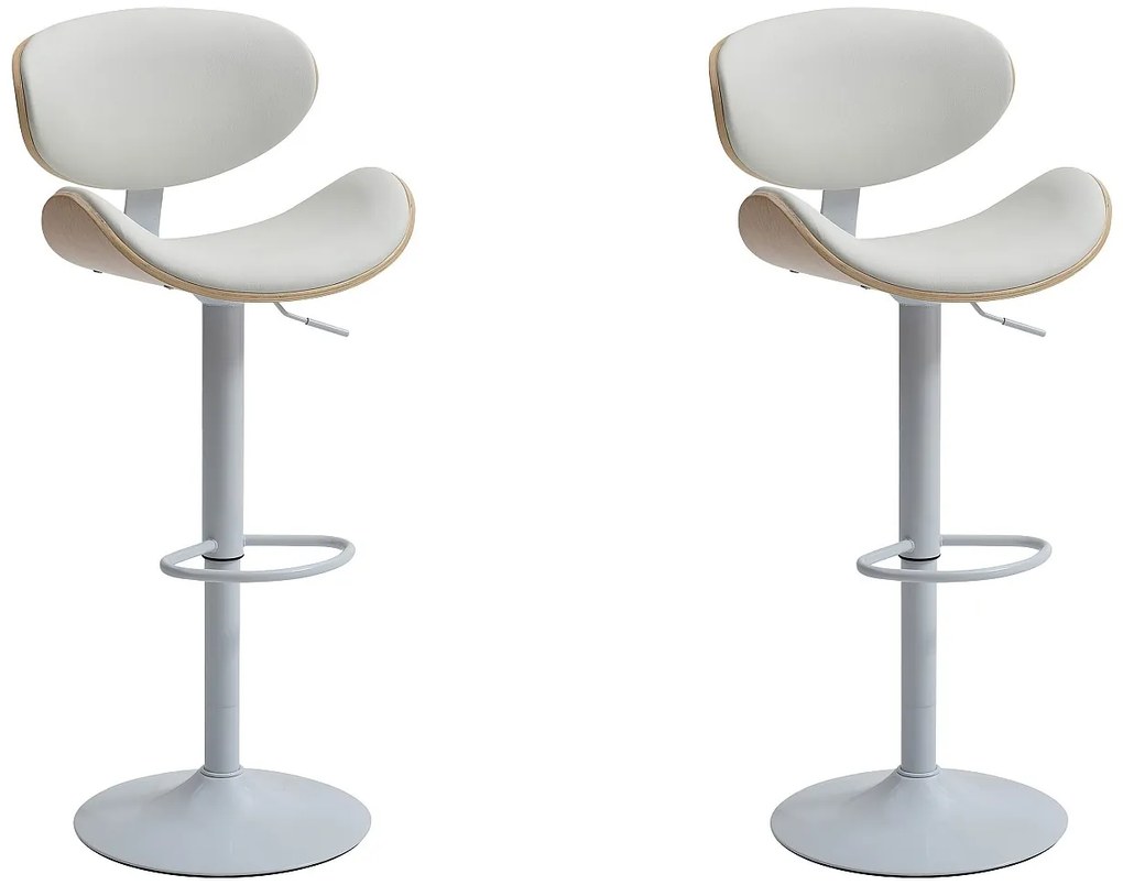 Zestaw 2 stołków barowych z ekoskóry i metalu - Regulowana wysokość - Naturalny jasny i Biały - MONTENEGRO
