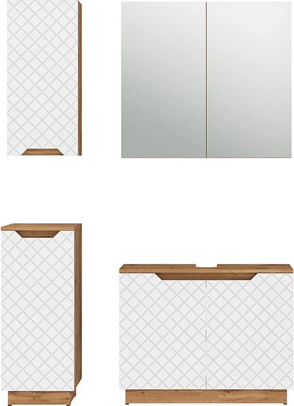 Zestaw mebli łazienkowych dąb/biały ze strukturą płytek 79.6x32x62.1 lotta