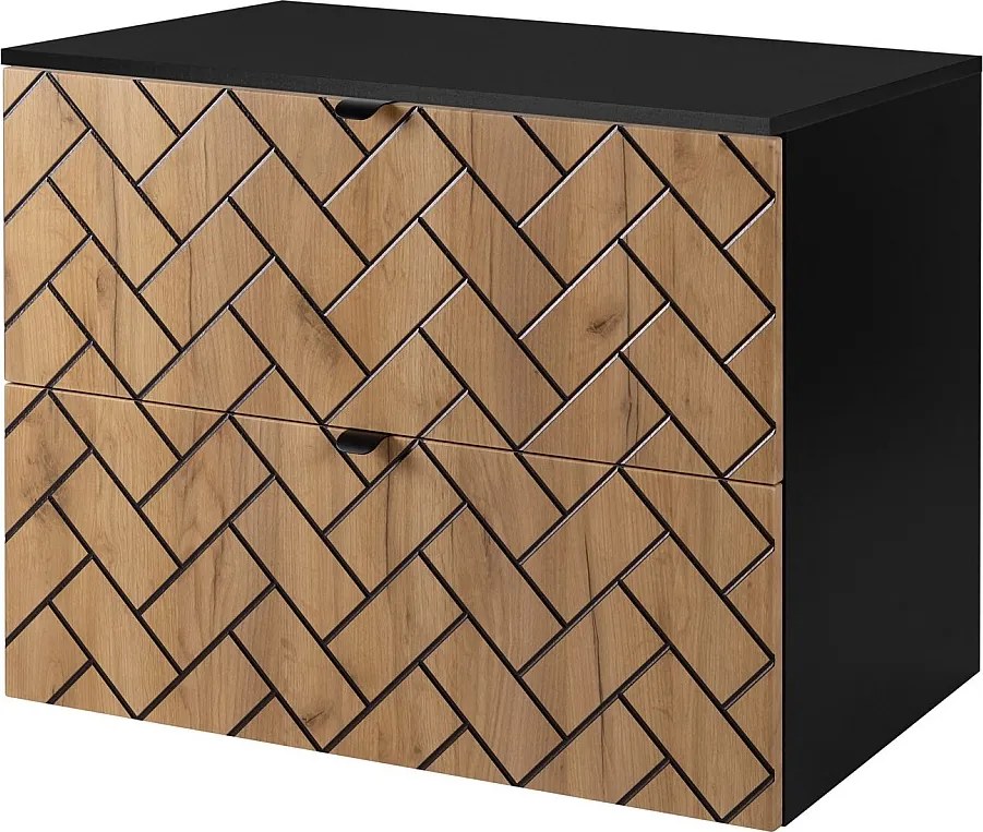 Meble łazienkowe, Złoty dąb rzemieślniczy, 80 x 57 x 46 cm, czarne uchwyty