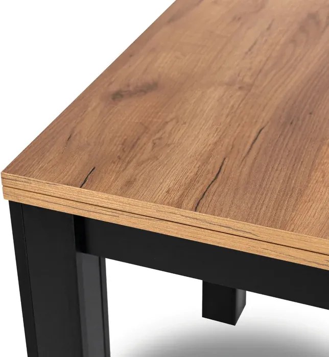 Zestaw Stół Kwadratowy Rozkładany MAX 80-160 cm Dąb Craft/Czarny i 6 Krzeseł PERU Czarnych