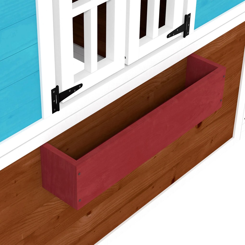 Outsunny Domek zabaw dla dzieci, Drewniany domek ogrodowy z oknami, doniczkami, na zewnątrz, 3-8 lat, Niebieski