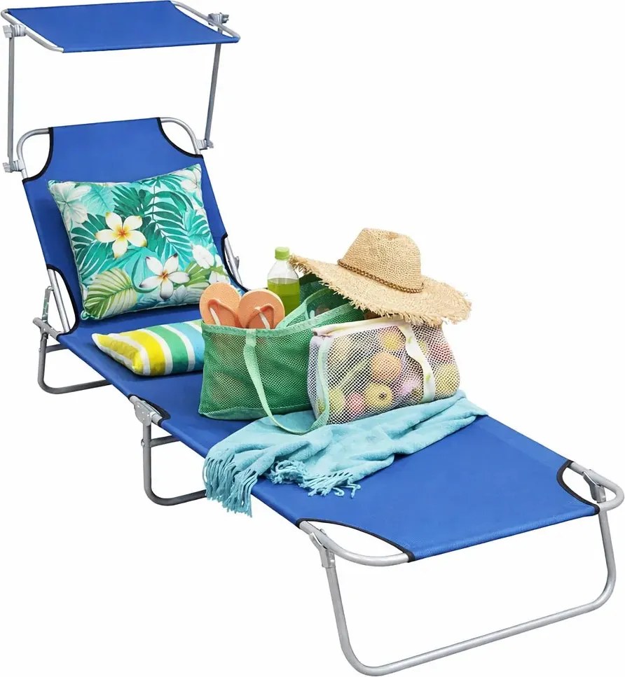 Leżak ogrodowy z zadaszeniem niebieski K6-F21