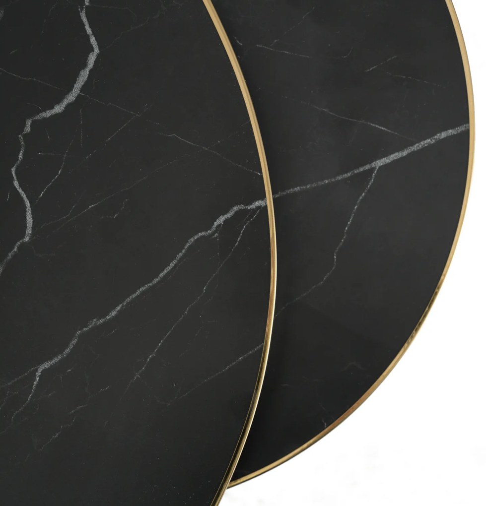 Zestaw Stolików Kawowych ARON 70 cm/50 cm Czarny Marmur Glamour