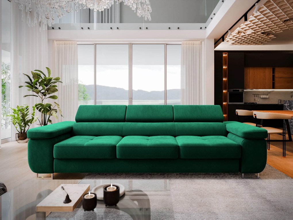 Masseno Sofa MOSINE z funkcją spania, Rozkładana sofa - Zielony, MONOLITH 37