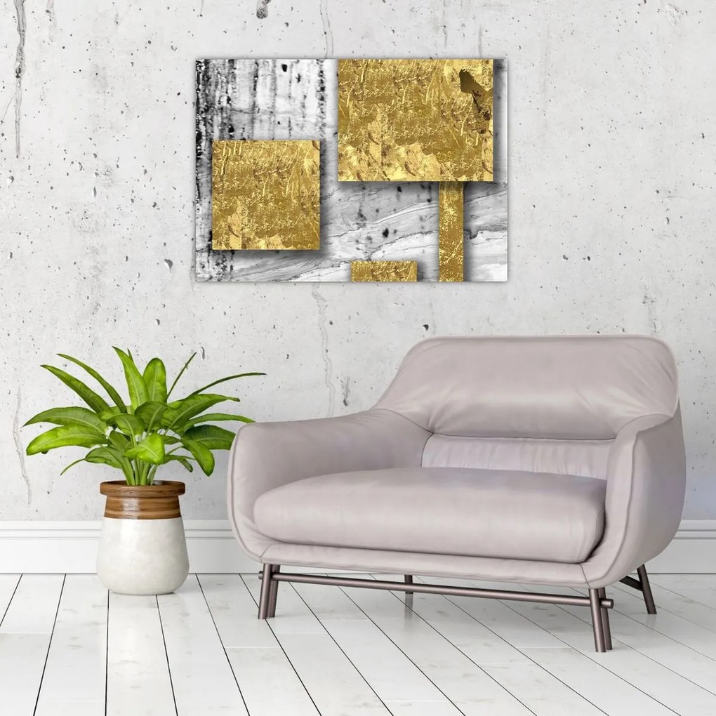 Obraz na szkle - Złote kwadraty N⁰3 (70x50 cm)