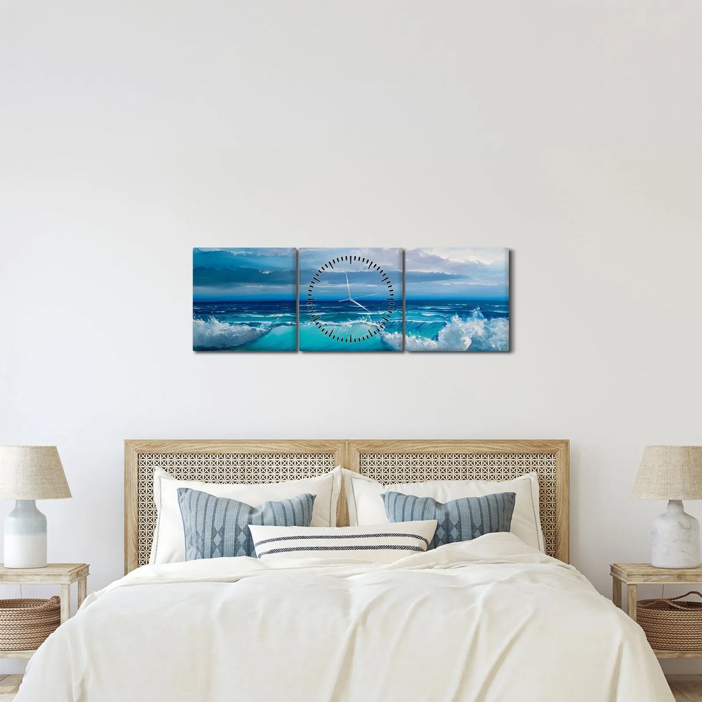 Obraz - Fale morskie (z zegarem) (90x30 cm)