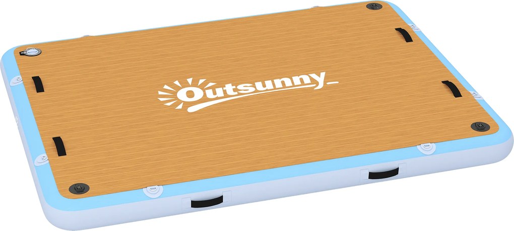 Outsunny Nadmuchiwany Dock Pływający Dock 2,4x1,8m Nadmuchiwany Pływająca Platforma 4-6 Osób z Antypoślizgową Powierzchnią Drabinka | Aosom PL