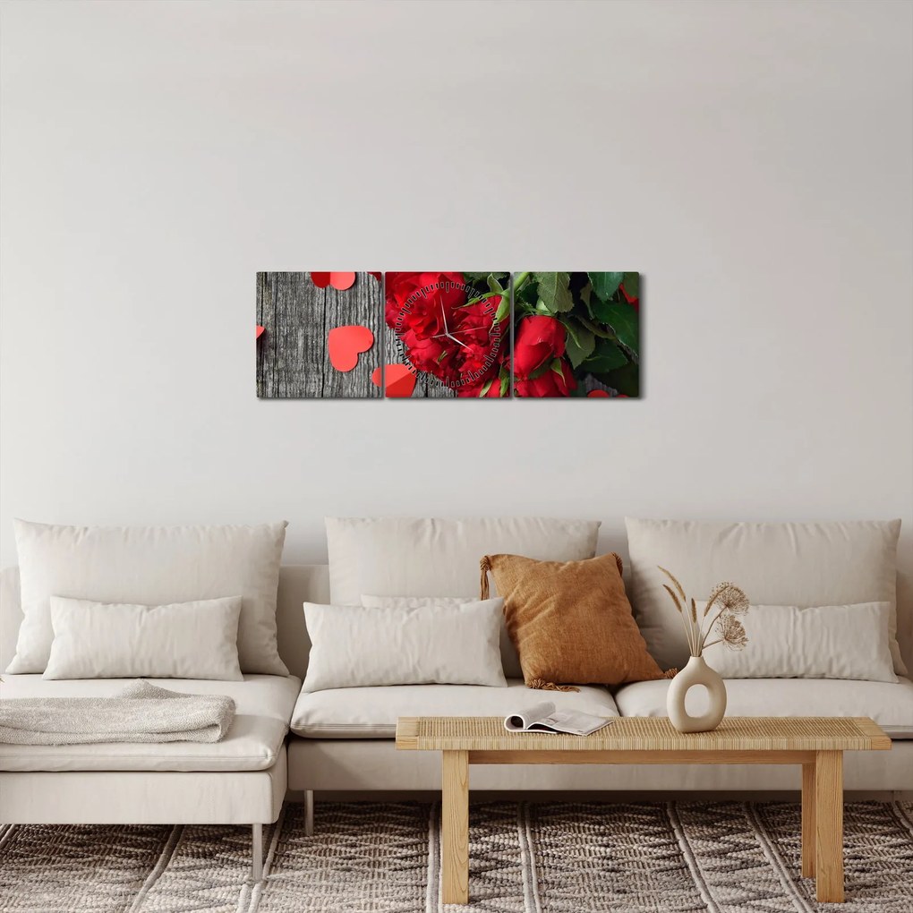 Obraz róż (z zegarem) (90x30 cm)