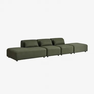 3-częściowa Sofa Modułowa Z Lewym Szezlongiem I Pufem Fogler Tkanina Baranek Boucle Szałwiowa Zieleń - Sklum
