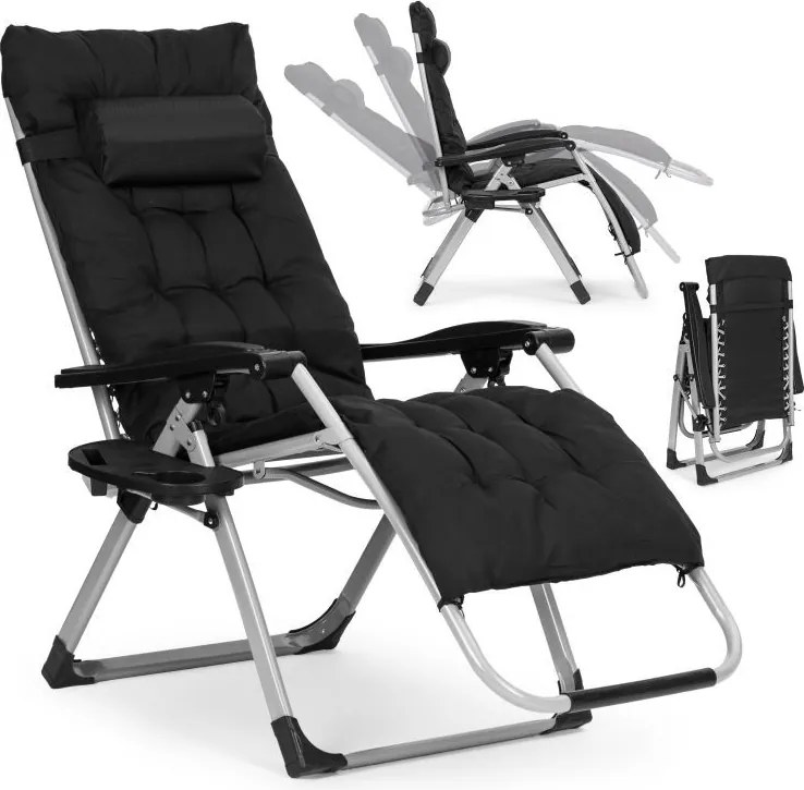 Regulowany leżak ogrodowy, składany, z poduszką Corsica 009, czarny