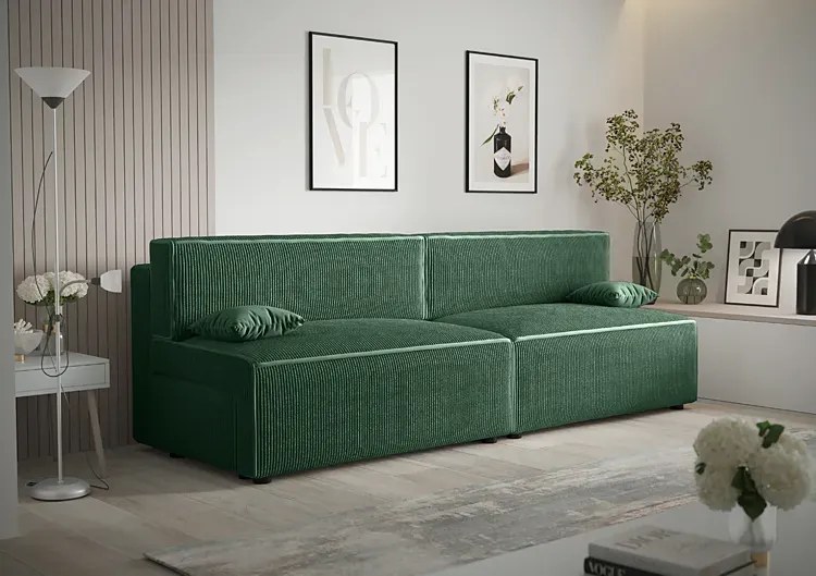 Zielona rozkładana sztruksowa sofa z funkcją spania A5-D08