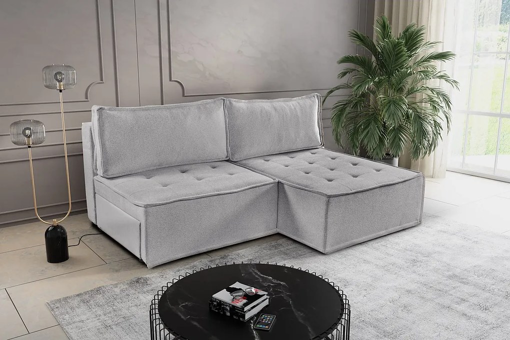 Sofa z funkcją spania w kształcie L Bohoo Mini, tkanina Raven, Ciemnobeżowy, Prawy