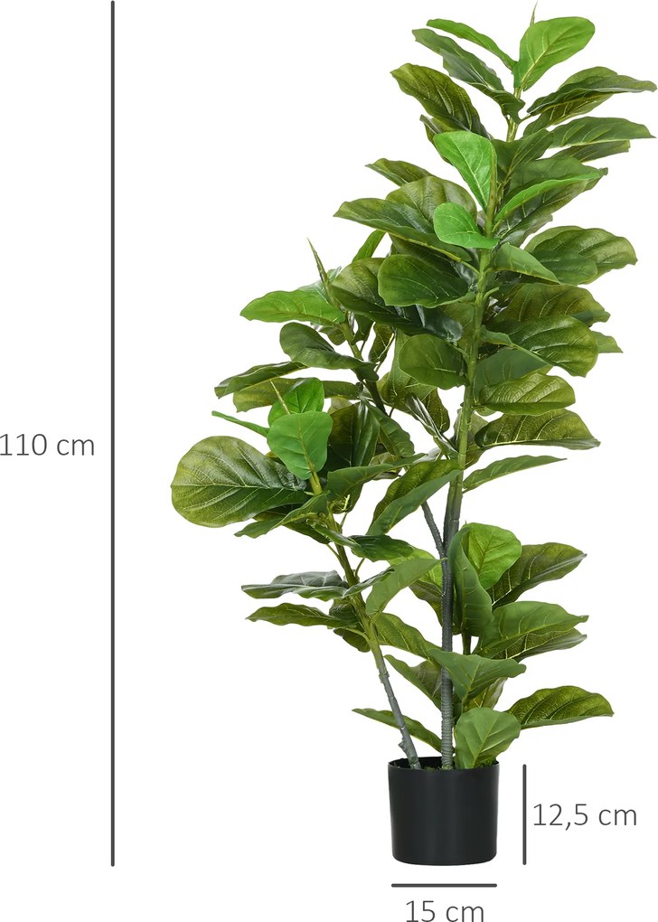 HOMCOM Sztuczna roślina Ficus, 110 cm wysokości z 90 liśćmi &amp; donicą do salonu | Aosom PL