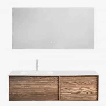 Zestaw Wiszących Mebli Łazienkowych 140x50 Cm Z Drewna Zintegrowany Z Umywalką Solea Popielaty Brąz & Szczotkowana Szarość ↑20 Cm Z Zaworem Spustowym