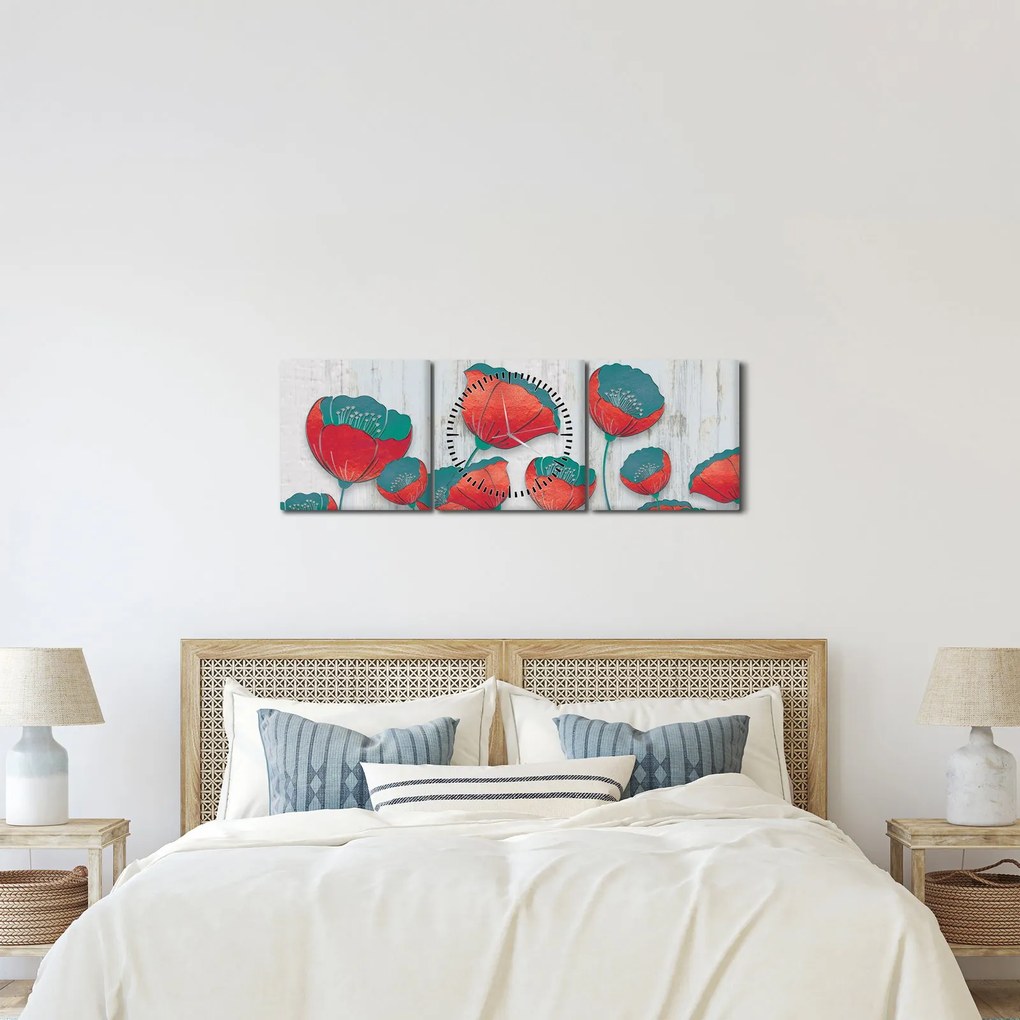 Obraz - Maki - nafta (z zegarem) (90x30 cm)