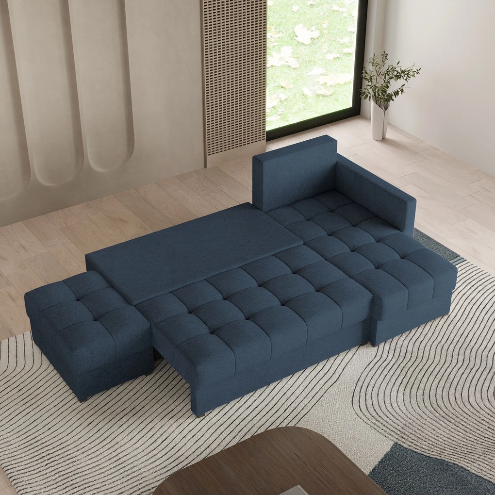 Masseno Narożnik LUMARI z funkcją spania i pojemnikiem na pościel Narozniki L, Rozkładana sofa - Niebieski, NEVE 77