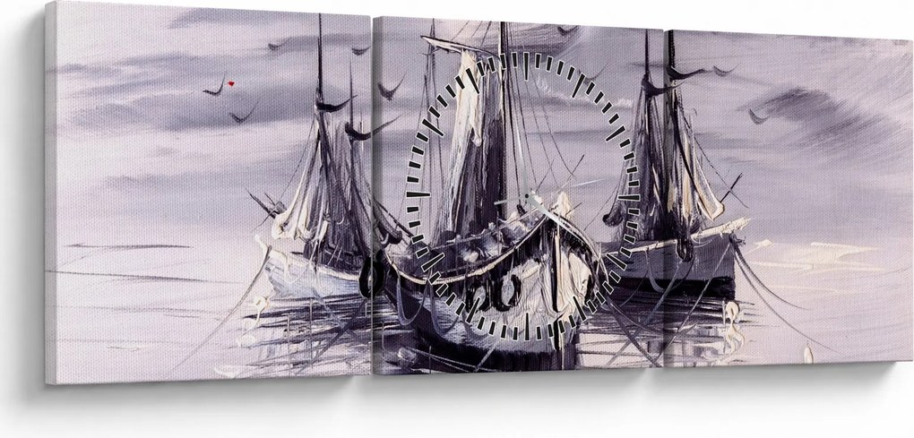 Obraz - Port, obraz olejny (z zegarem) (90x30 cm)