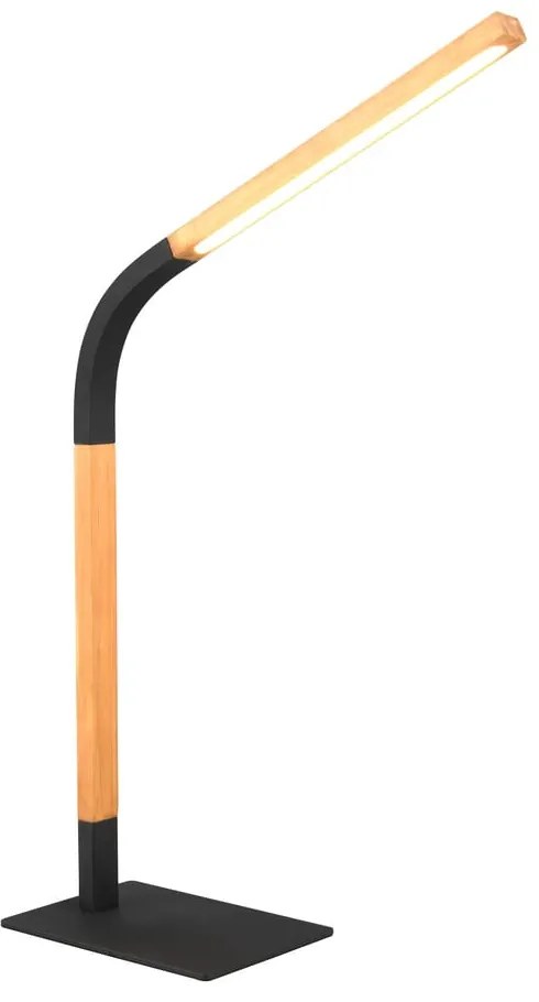Czarna lampa stołowa LED ze ściemniaczem i drewnianym kloszem (wys. 73,5 cm) Norris – Trio