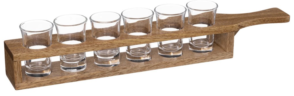 Taca do serwowania drinków, drewniana, 6 kieliszków