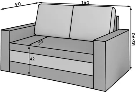Rozkładana sofa 2-osobowa WAVE, jasnoszara