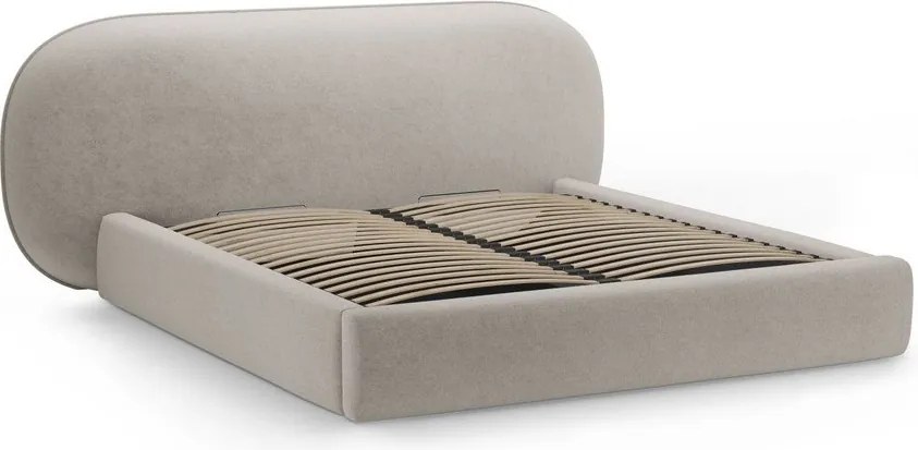 Beżowe tapicerowane łóżko dwuosobowe ze schowkiem i stelażem 160x200 cm Ovalo – Micadoni